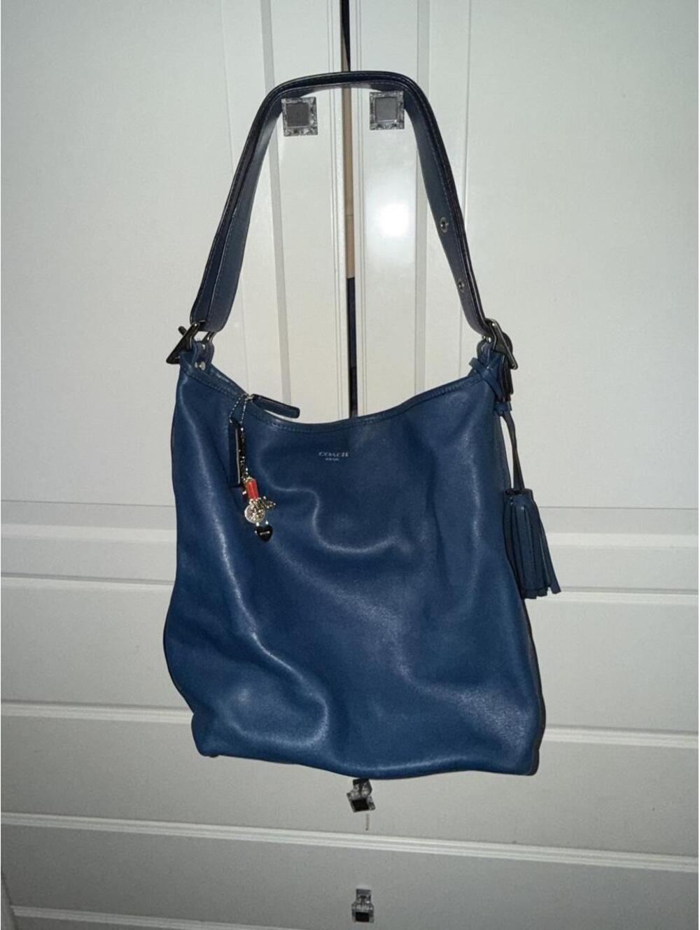 Coach legacy cobalt blue leather shoulder bag with tassel detail #coach #luxury